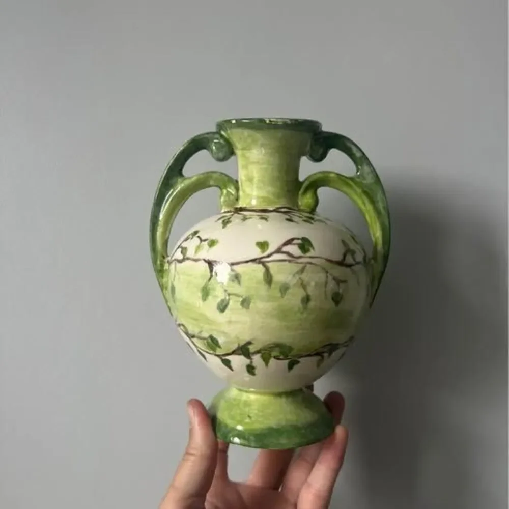 Vintage Green and White Studio Pottery Vase